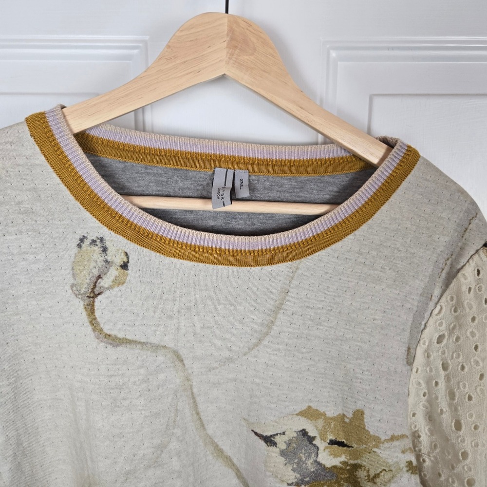 Blank London Top Small Beige Floral Boho Balloon Sleeve Knit Casual Soft Cozy - Picture 8 of 15